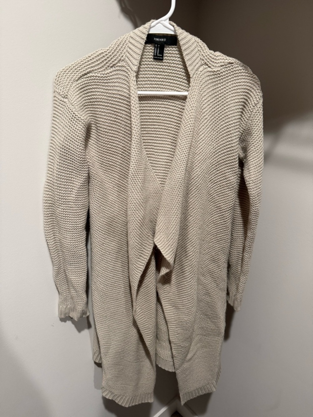 Forever 21 Men's Beige Open-Front Knit Cardigan